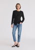 Wrap Top with Ruched Sleeve Detail in Black Front